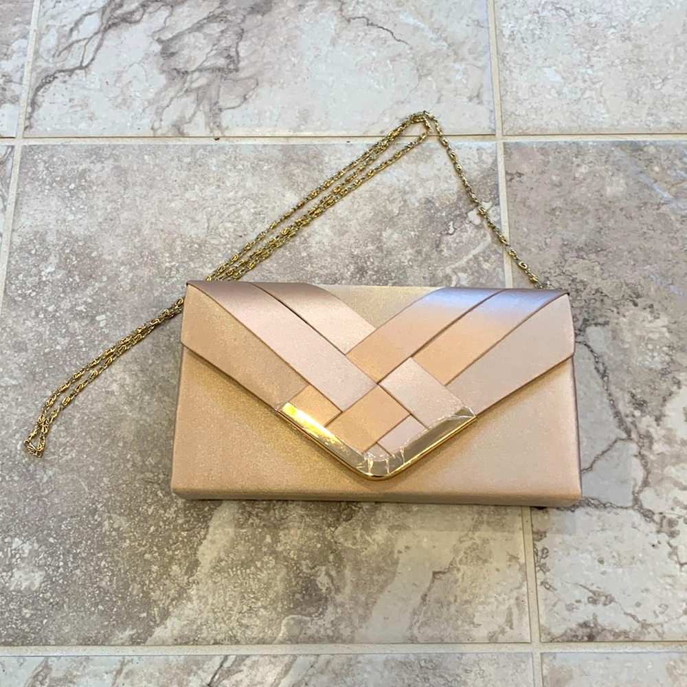 NWOT Gold Satin Formal Dress Purse convertible clutch